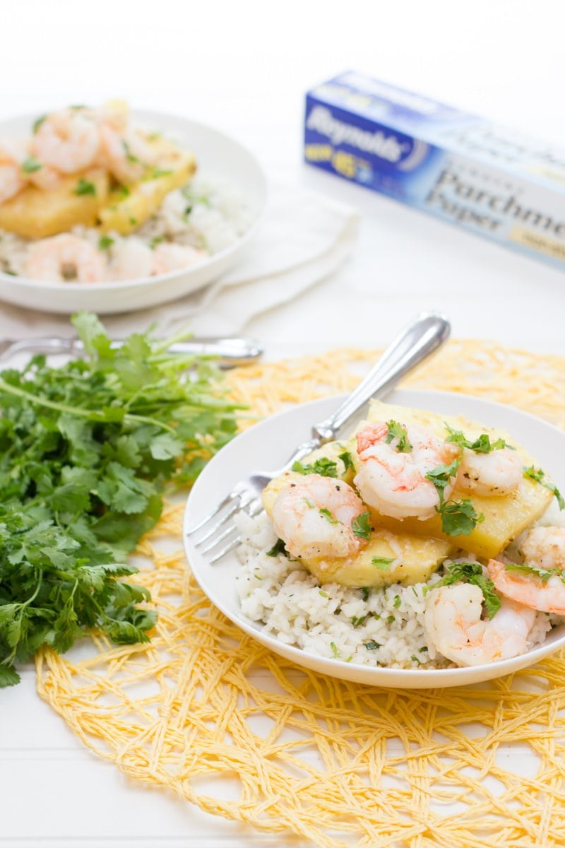 Shrimp-Pineapple Packets with Cilantro-Coconut Rice